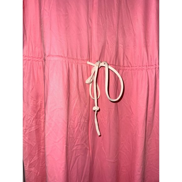 Pink Short-Sleeve Drawstring Waist Dress With Pockets & White Trim - Picture 5 of 10